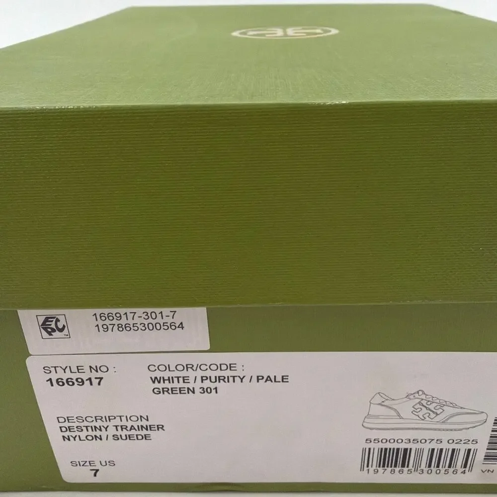 Tory Burch Women's White Pale Green Suede Destiny Sneakers Size 7